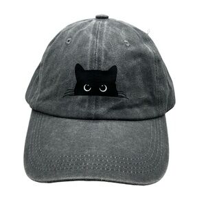 Cute Black Cat Graphic Gray Baseball Cap Dad Hat Adjustable Cotton